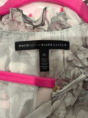 White House Black Market Sheer Floral Blouse - Light Gray